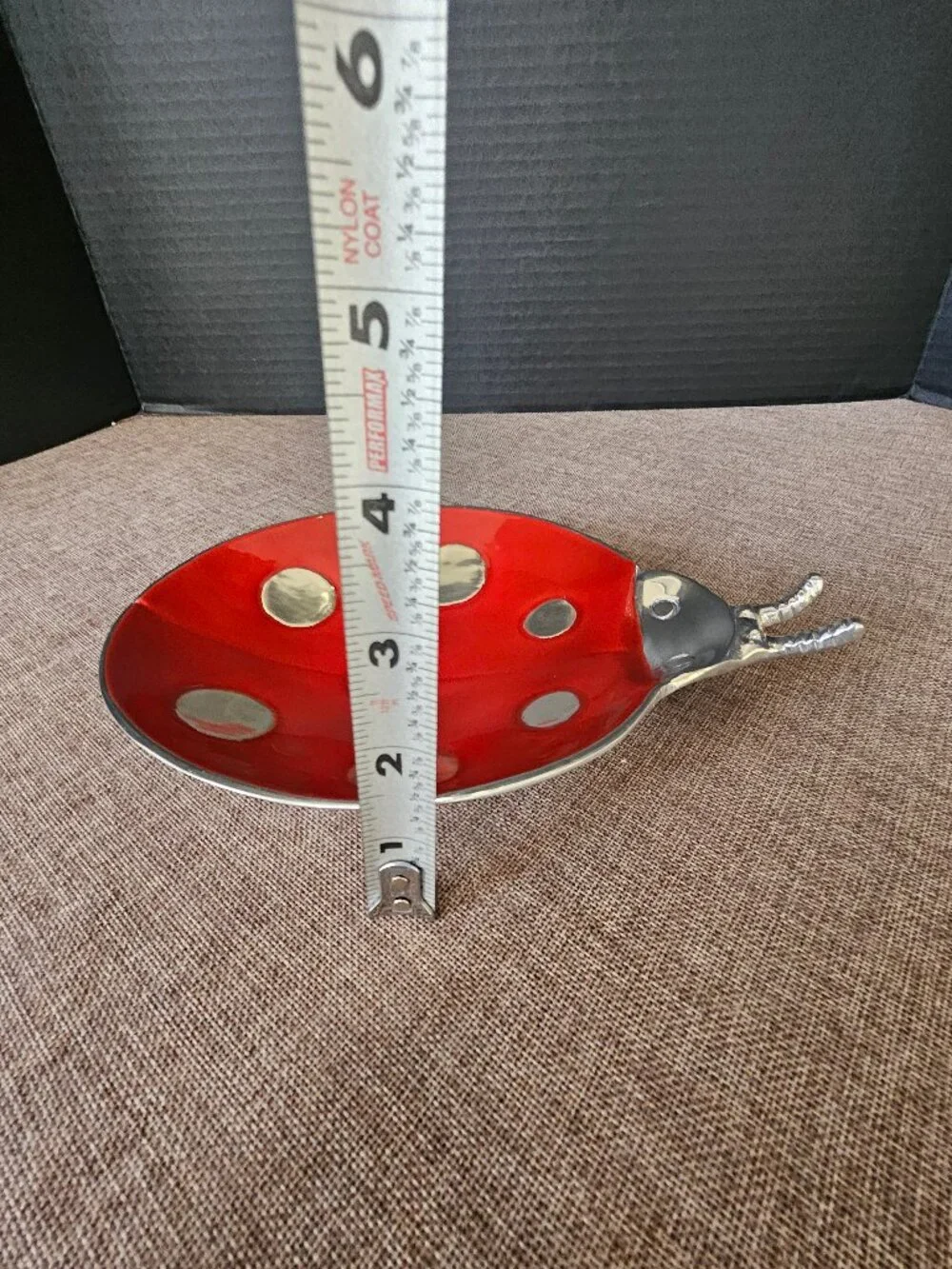 Mariposa Handcrafted Ladybug Candy Dish Beveled Aluminum And Red Enamel Bowl